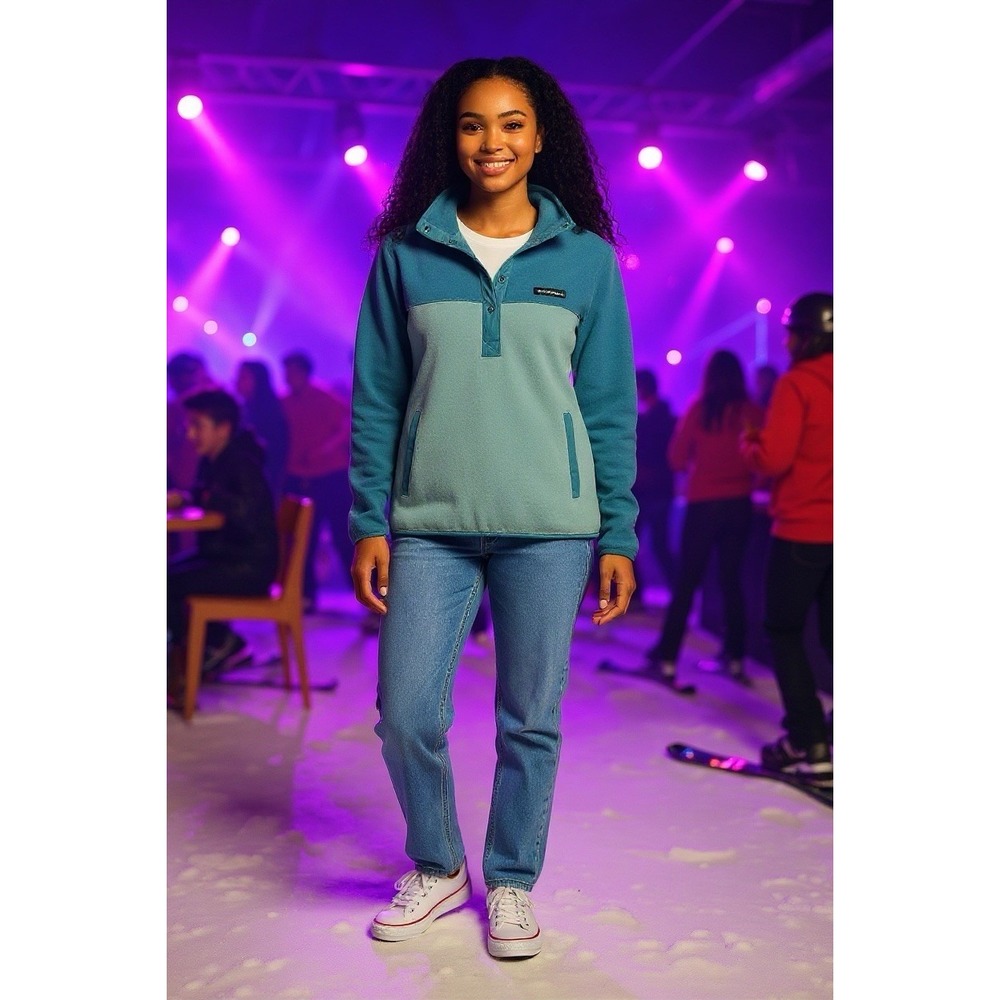 Y2K Vibe: 2 Tone Columbia Fleece Pullover Colorblock Snap Up Jacket RetroStyle S